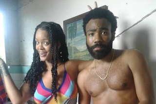 Rihanna and Donald Glover on set