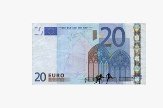 Greek artist Stefanos defaces EU euro banknotes