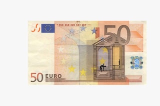 Greek artist Stefanos defaces EU euro banknotes