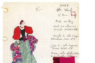 Original sketch with notes and swatches, Evening G