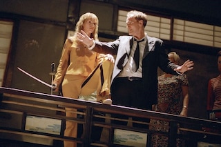 Quentin Tarantino and Uma Thurman on the Kill Bill set