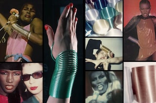 Slinky bracelet modeled by Grace Jones. Polaroids 