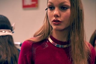 Iceberg AW15 Dazed backstage womenswear silver necklace knit