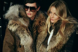 Backstage Dsquared2 menswear aw15 fur coat sunglasses girl