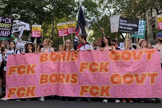 Protestors leading the Fck Gvt Fck Boris demonstration