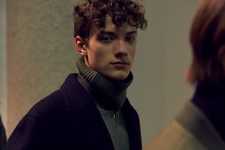 Neil Barrett AW15 backstage menswear Milan green polo neck 