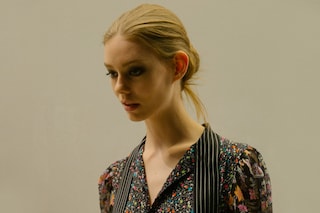 Diane von Furstenberg AW15, floral dress w pinstripe, Dazed