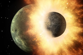 Artist’s depiction of two planetary bodies colliding