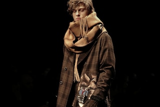 Salvatore Ferragamo Menswear Baboon Scarf Check Coat AW15
