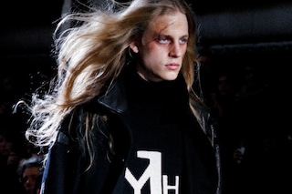 Yohji Yamamoto AW15 Long Hair Leather Jacket Graphic Knit