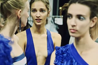 Backstage at Emporio Armani SS15