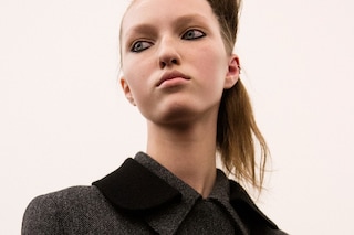 Prada AW15, grey coat with collar detail, Dazed backstage
