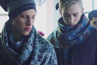 Antonio Marras AW15 Dazed Backstage Model Blue Pattern Scarf