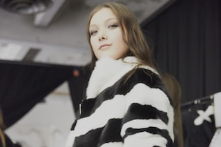 Philipp Plein AW15 backstage Womenswear striped fur leather