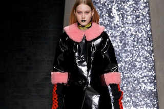 Ashley Williams AW15, Womenswear, Black PVC Coat Pink Fur