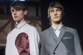 Krisvanassche AW15 Mens Nylon Patch Striped Shirt Grey Suit 