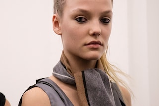 Prada AW15, grey dress, Dazed backstage