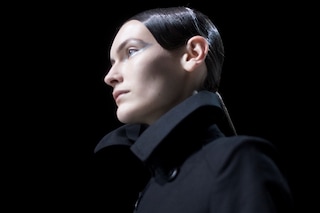 Y-3 AW15 Mens Slick Hair Silver Streak Black Collar Coat