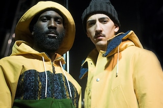 Umit Benan AW15 Yellow Hat Raincoat Black Beanie Cinch Waist