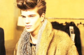 Roberto Cavalli AW15 quiff model backstage fur coat