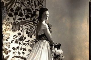 The Countess of Rosse wearing a white satin gown w