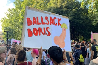 ‘Ballsack Boris’ sign at Fck Gvt Fck Boris march