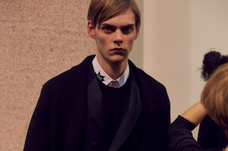 Neil Barrett AW15 backstage menswear Milan navy suit 