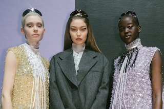 Backstage Prada AW20 fashion show Gigi Hadid Adut Akech 1
