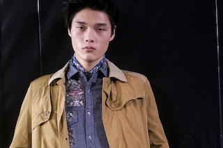 Miharayasuhiro AW15 Tie Waist Brown Mac Patterned Blue Shirt