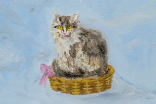 Karen Kilimnik, “The cat sitting in its favourite basket out