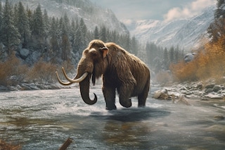 An artistic rendition of a woolly mammoth