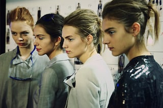Backstage at Emporio Armani SS15