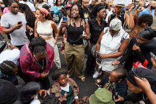 Protesters outside Peckham Hair and Cosmetics