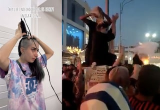 Iranian women shaving heads in protest of Mahsa Amini
