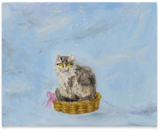 Karen Kilimnik, “The cat sitting in its favourite basket out