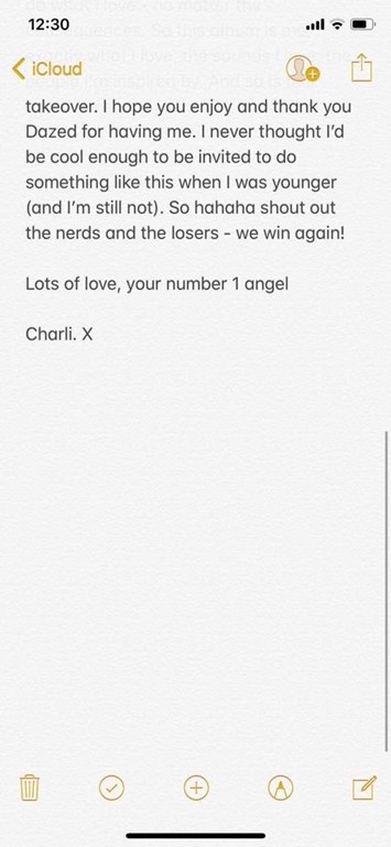 Charli XCX Dazed Editor&#39;s Letter 2