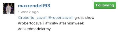 Max Rendell at Roberto Cavalli #DazedModelArmy