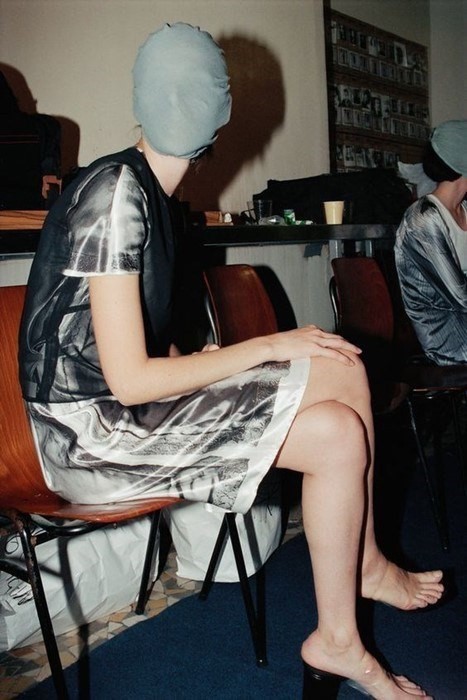 A model backstage at Margiela AW95
