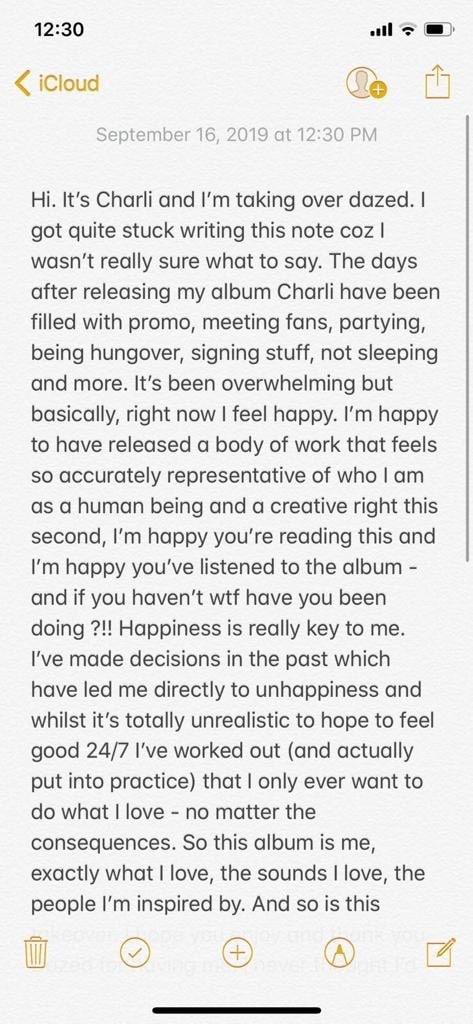 Charli XCX Dazed Editor&#39;s Letter 1