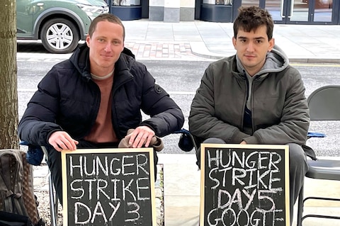 Micha&#235;l Trazzi and Denys Sheremet protest Google DeepMind