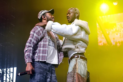 Lil Nas X (R) performs with Kevin Abstract coachella