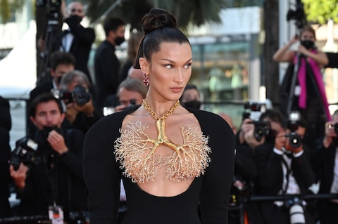 Bella Hadid in Schiaparelli at Cannes 2021