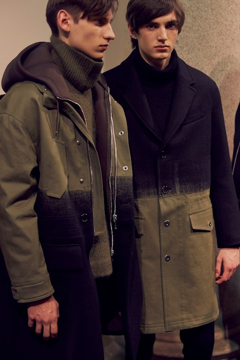 Neil Barrett AW15 backstage menswear Milan dip-dye jackets