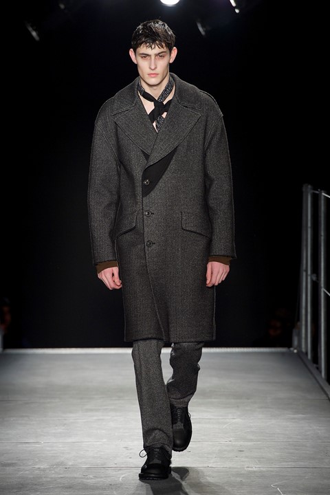 Wooyoungmi AW15 Mens Grey Coat Button Up Neck Scarf 