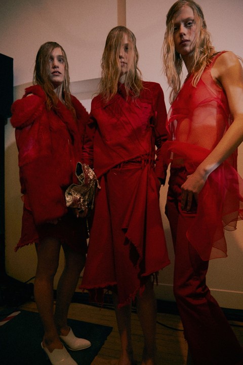 Marques’Almeida AW15 Womenswear Trio Red Fur Sheer Top