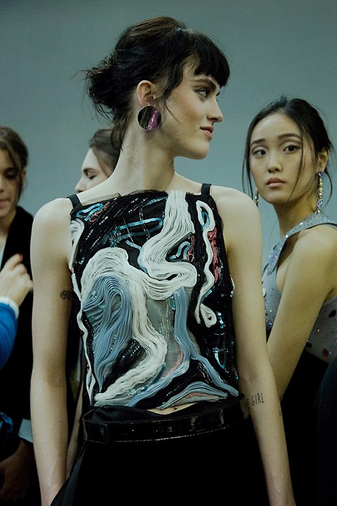 Giorgio Armani AW15 Dazed backstage Womenswear embroidered