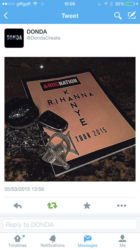 Kanye West Rihanna 2015 tour DONDA twitter