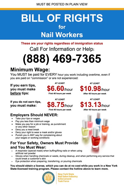 Nail salon workers’ Bill of Rights placard