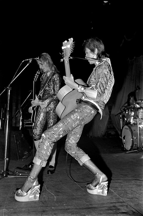 Bowie Mick Rock men in heels