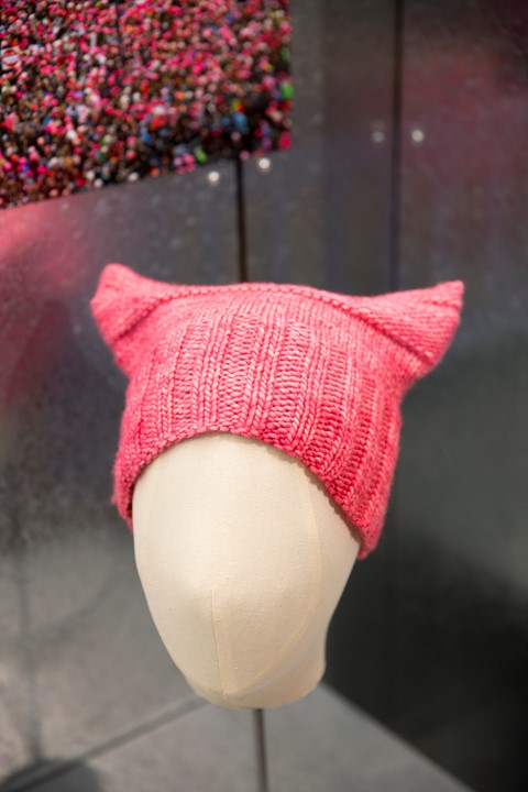 Pussy Power Hat knitted by Jayna Zweiman. Photogra